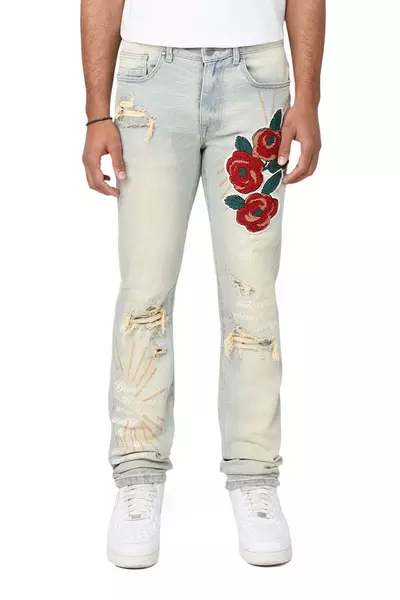 Smoke Rise Men's Slim Fit Seville Denim Jeans - Tandoori Rose - lt blue